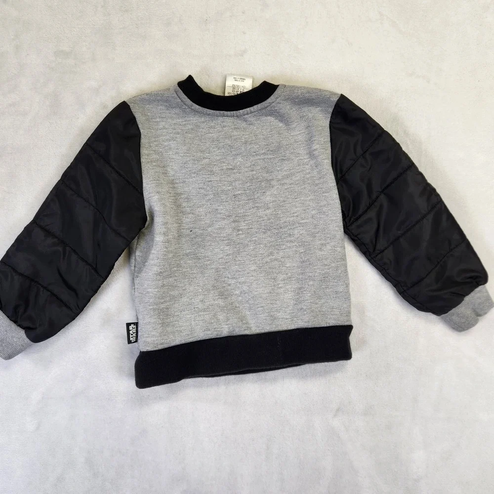 Disney Store Star Wars Kids Sweatshirt Grey‎ Black Quilted Puffer Sleeve Size 3